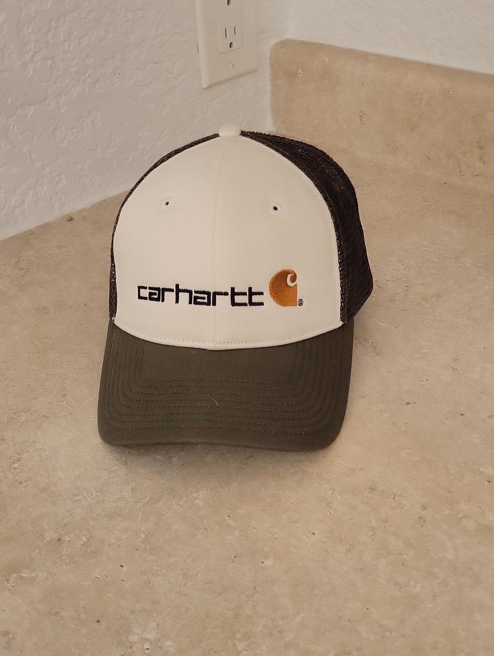 Carhartt Cream Front Olive Brim Brown Mesh Trucker Hat